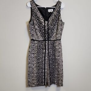 Sleeveless Black and Silver Floral Patterned Sheath Dress